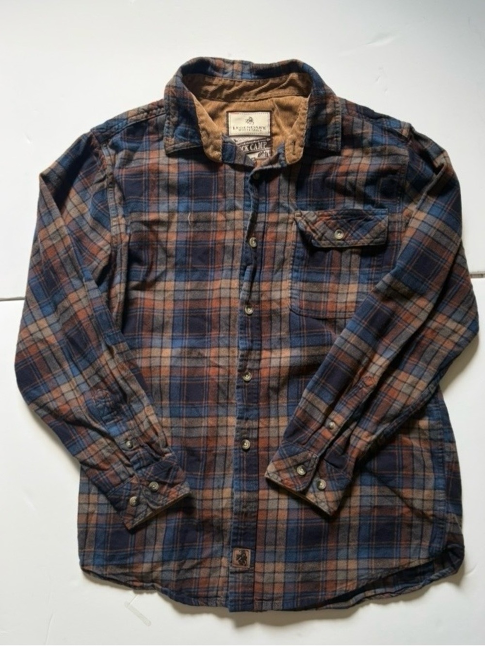 Legendary Whitetails Men's Plaid Button-Up Jacket Shirt - Blue & Brown Size Med